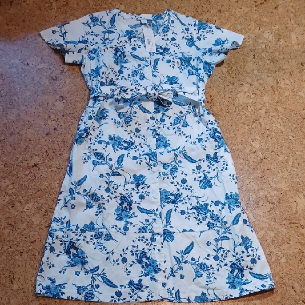 Liz Claiborne V Neck Flutter Sleeve Floral Maxi Shirt Dress Size L NWT